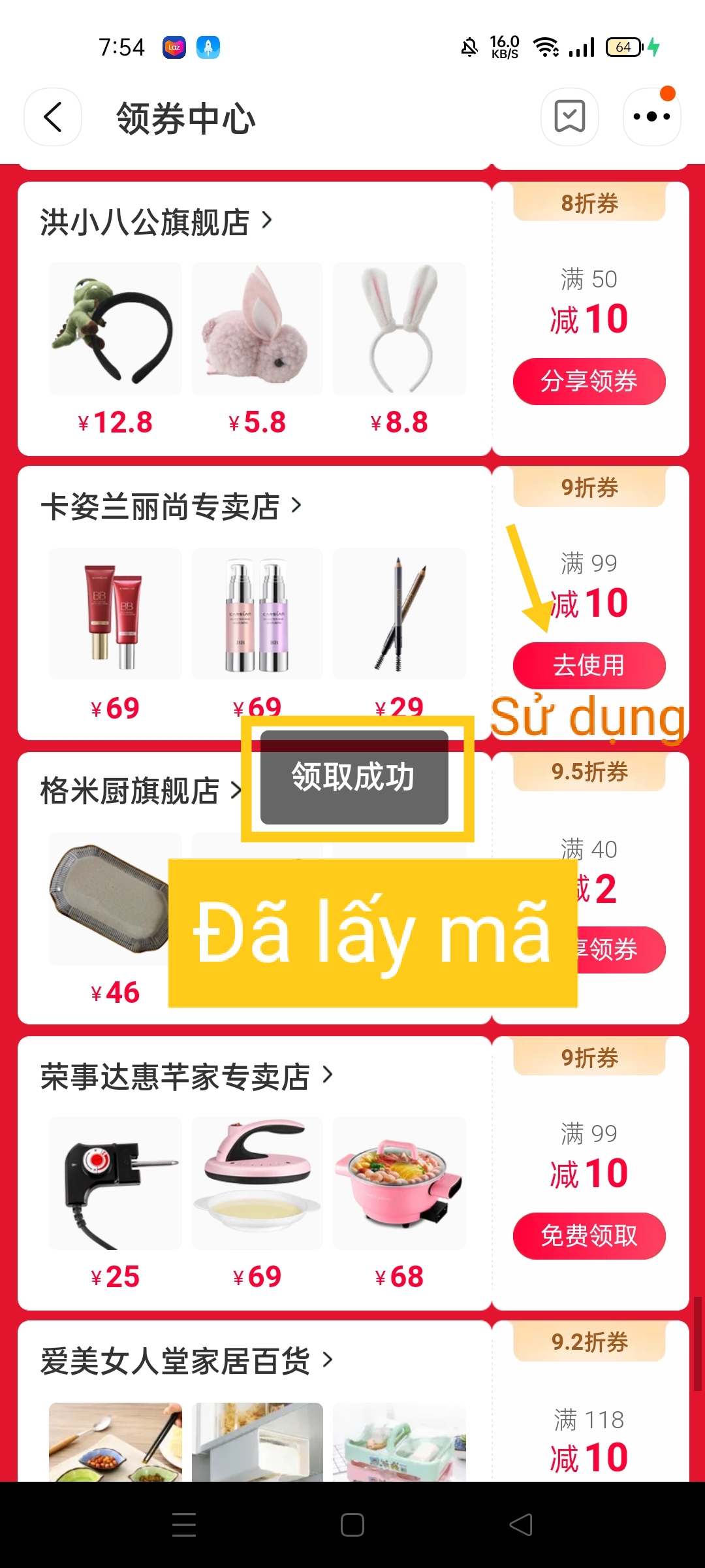 Lấy mã taobao miễn phí trên app